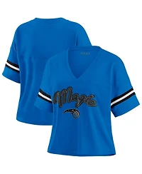Wear by Erin Andrews Women's Blue Orlando Magic Color Block Boxy V-Neck T-Shirt