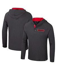 Colosseum Men's Charcoal Nebraska Huskers Dujour Ralgan Long Sleeve Henley Hoodie T-Shirt