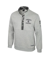 Colosseum Men's Heather Gray Michigan State Spartans Oorah Oht Military Appreciation Fleece Quarter-Zip Jacket