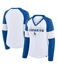 Fanatics Women's White/Royal Los Angeles Dodgers Blitz Package Raglan Lace-Up V-Neck Long Sleeve T-Shirt