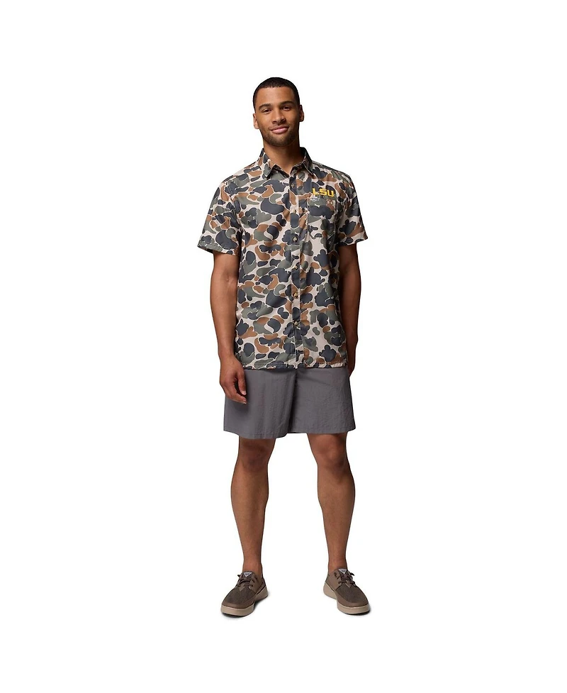 Columbia Men's Camo Lsu Tigers Super Slack Tide Omni-Wick Button-Up Shirt