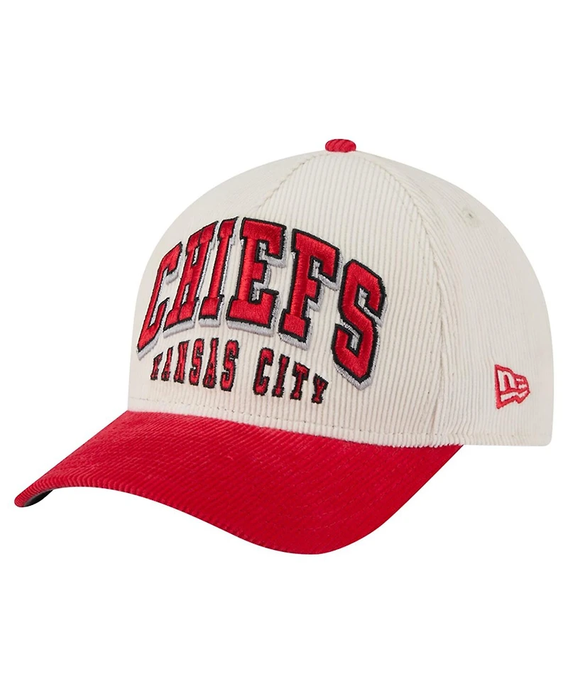 New Era Men's Cream/Red Kansas City Chiefs Two-Tone Sided Corduroy 9FORTY A-Frame Adjustable Hat