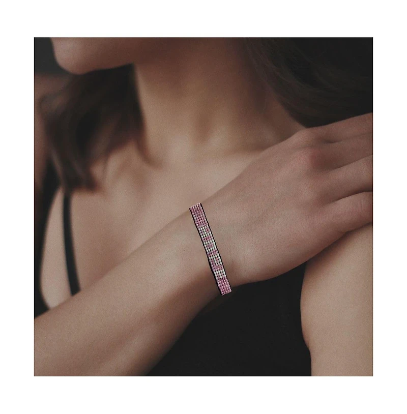 Breast Cancer Awareness Handmade Beaded Bracelet – Pink with White Hope