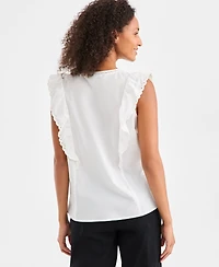 Style & Co Women's Cotton Eyelet-Trim Flutter-Sleeve Top, Macy's Exclusive