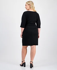 Robbie Bee Plus Glitter-Knit 3/4-Sleeve Sarong Dress