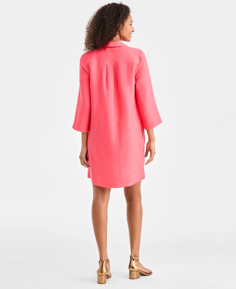 Charter Club Women's 100% Linen Lace-Up 3/4-Sleeve Utility Dress, Macy's Exclusive