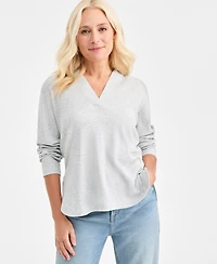 Style & Co Women's Waffle-Knit Long-Sleeve Hooded Top, Macy's Exclusive
