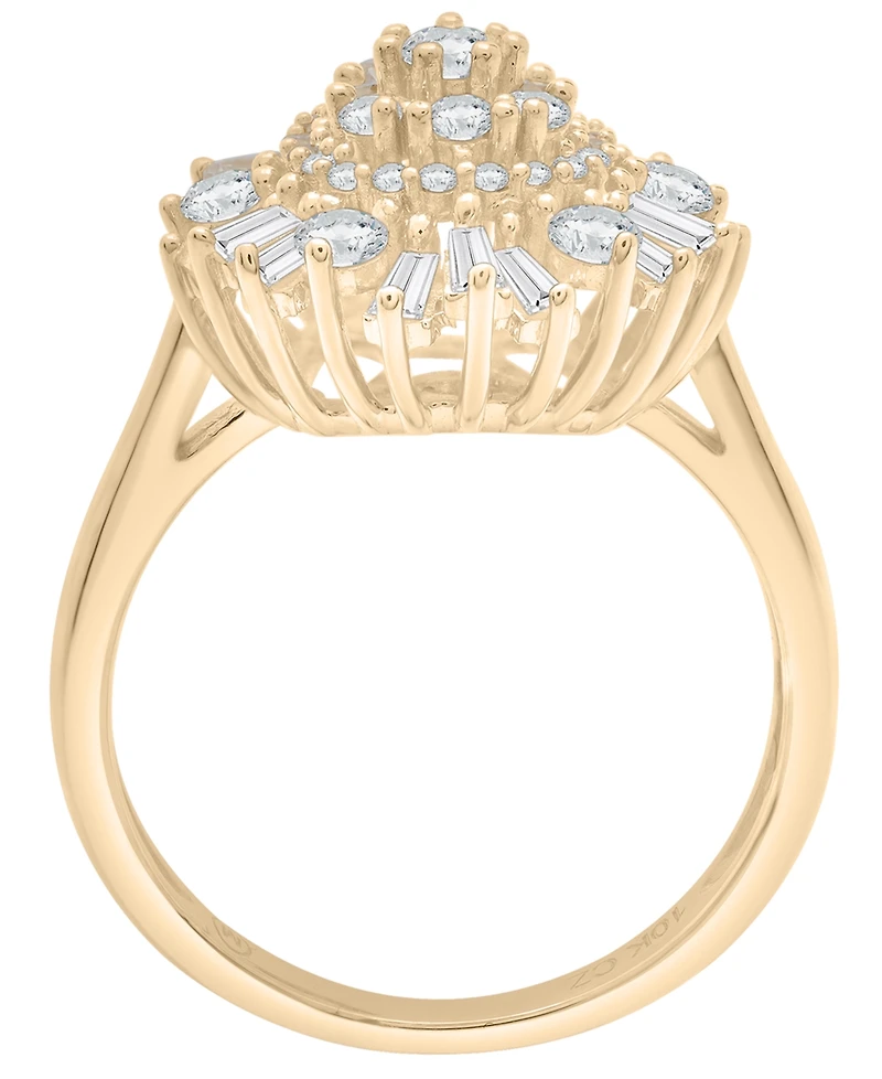 Wrapped in Love Diamond Round (0.72 ct. t.w.) and Baguette (0.28 ct. t.w.) Cluster Ring in 14K Yellow Gold