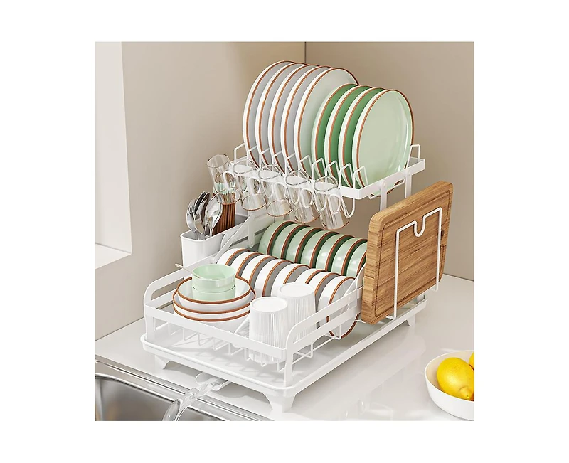 Skonyon 2-Tier Detachable Stainless Steel Dish Drying Rack with Cutlery Box and Cup Holder
