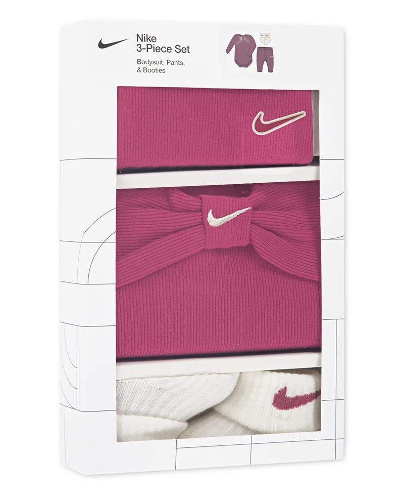 Nike Baby Girls 3-Piece Ribbed Bow Bodysuit Boxed Set