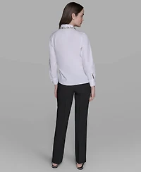 Karl Lagerfeld Paris Women's Collared Long Sleeve Embellished Top