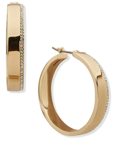 Dkny Glass Stone Pave Lined Gold-Tone Hoop Earrings