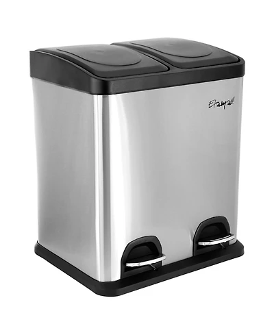 Elama 2 Section 15 Liter/ 4 Gallon Each Section Trash and Recycling Step Bin in Matte Silver