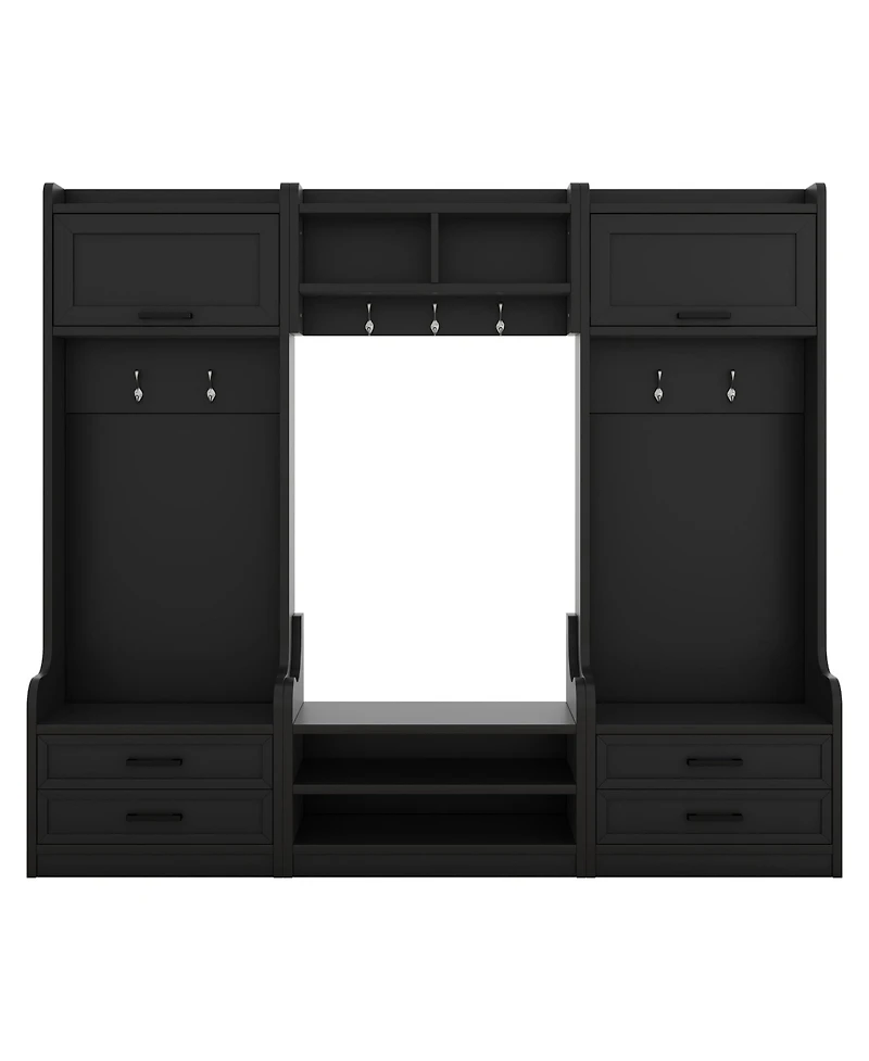 4-in-1 Detachable Hall Tree with Storage and 7 Hooks, Multiple Functions Hallway Coat Rack Drawers Cabinet, Shoe Bench
