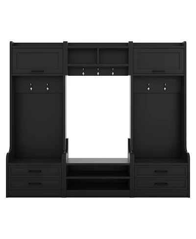 4-in-1 Detachable Hall Tree with Storage and 7 Hooks, Multiple Functions Hallway Coat Rack Drawers Cabinet, Shoe Bench