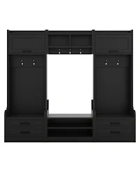 4-in-1 Detachable Hall Tree with Storage and 7 Hooks, Multiple Functions Hallway Coat Rack Drawers Cabinet, Shoe Bench