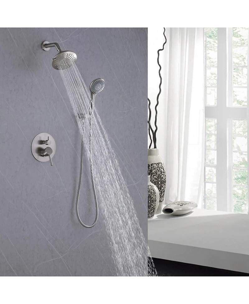 Single-Handle 2-Spray Round High Pressure Shower Faucet Brushed Nickel (Valve Included)