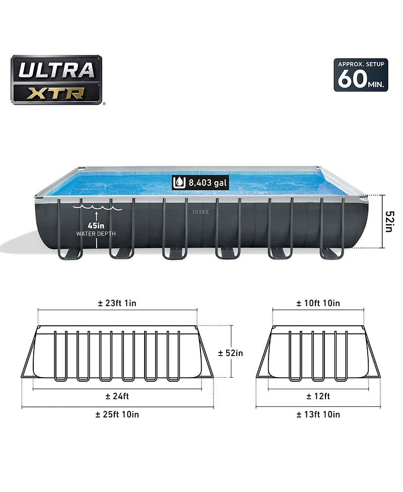 Intex Rectangular Ultra Xtr Frame Swimming Pool w/ Pump & Robot Vacuum Cleaner