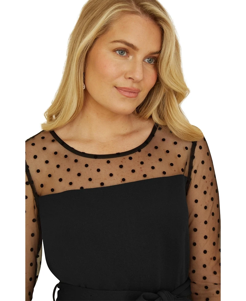 Yumi Women's Black Spot Mesh Stretch Jumpsuit