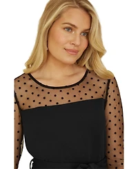 Yumi Women's Black Spot Mesh Stretch Jumpsuit