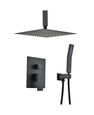 Rainsken Ceiling Mounted Shower System Combo Set with Handheld and 10"Shower head, Matte Black