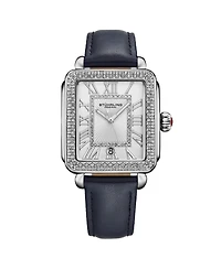 Elegant Women s Rectangular 35×47mm Dress Watch – Model 4060L.2, Silver Case, Blue Leather Strap, Crystal Bezel
