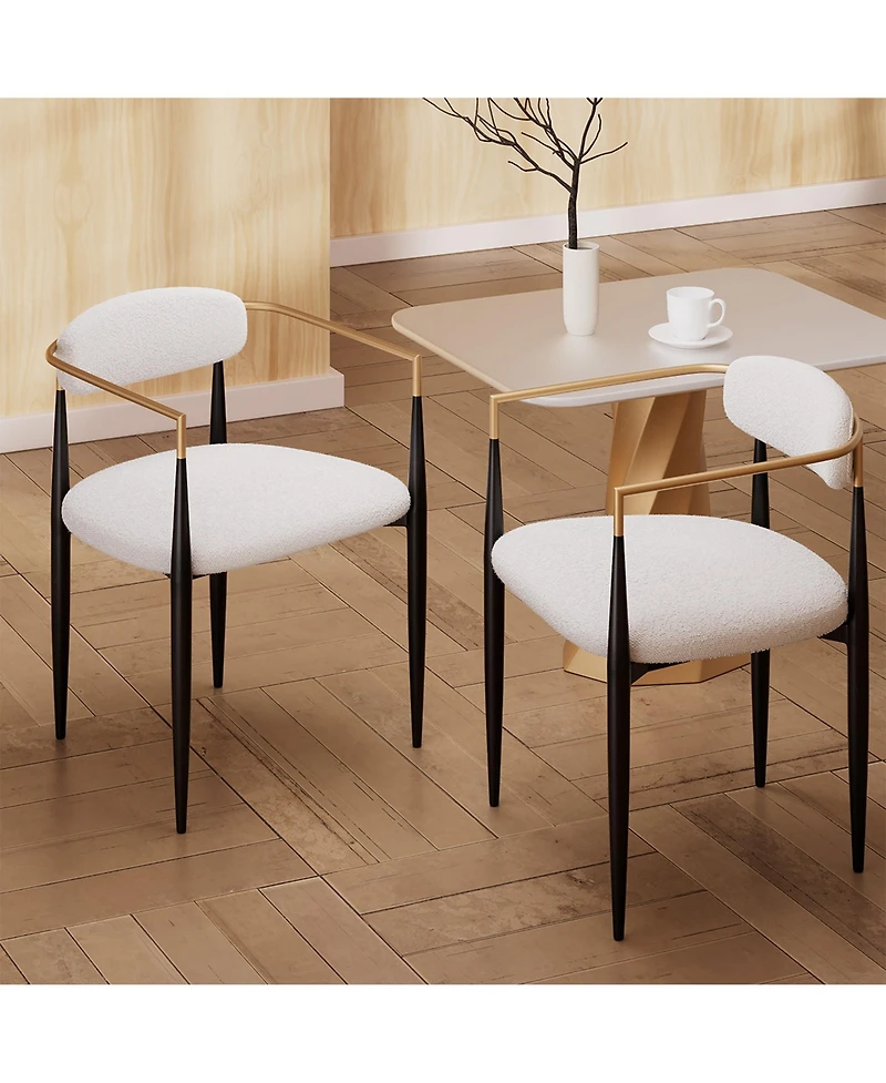 Morden Fort Modern Faux Marble Dining Set With 47" Round Table And 2 Boucle Armchairs for Dining Room Kitchen