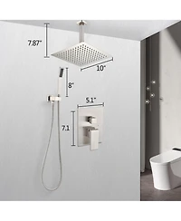 Rainsken Ceiling Mounted Shower System Combo Set with Handheld and 10"Shower head, Brushed Nickel
