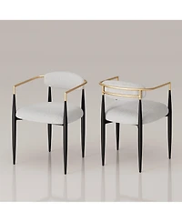 Modern Faux Marble Dining Room Set With 47" Round Table And 4 Boucle Armchairs for Kitchen Dinner