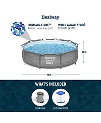 Bestway Steel Pro Max 10' x 30" Above Ground Outdoor Swimming Pool Set, Gray