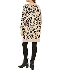 Yumi Women's leopard print Intarsia Long Cardigan