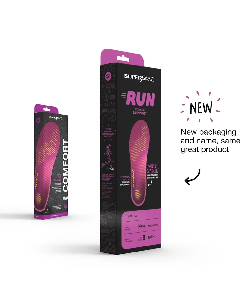 Superfeet Run Women's Support Insoles - Trim-To-Fit High Arch Support - Carbon Fiber Orthotic Shoe Inserts for Running Shoes - 8.5-10 Women