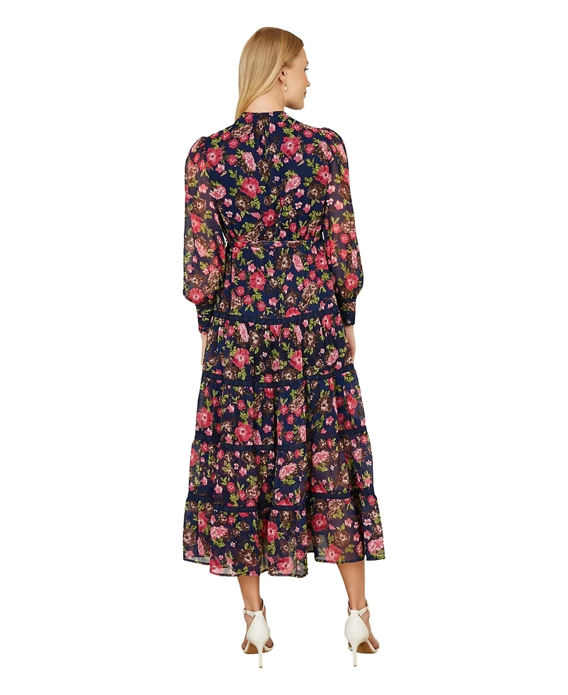 Yumi Blossom Print Lace Trim Maxi Dress