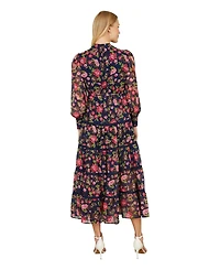 Yumi Blossom Print Lace Trim Maxi Dress