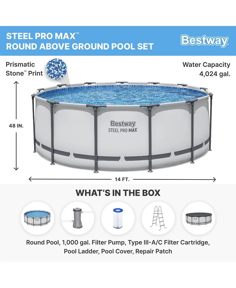 Bestway Steel Pro Max 14'x48" Round Above Ground Swimming Pool with Pump & Cover