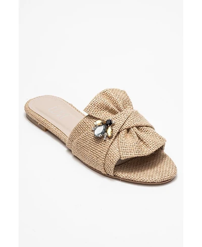 Prologue Shoes Daphne Raffia Bow Slide Sandal (Women)