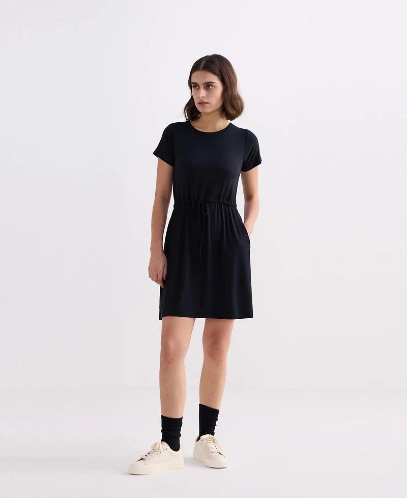 Reistor Women's Drawstring Short T-shirt Dress Black