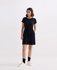 Reistor Women's Drawstring Short T-shirt Dress Black