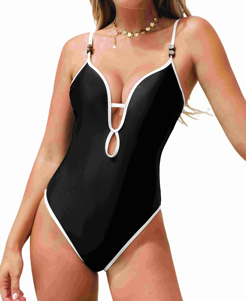 Cupshe Women's Plunging V Neck Keyhole One Piece Swimsuit