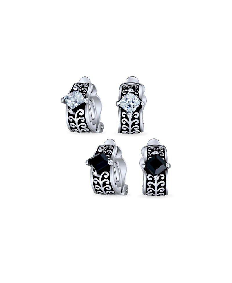 Bling Jewelry Set of 2 Black Clear Crystal Vines Scroll Half Hoop Clip-On Earrings Non-Pierced