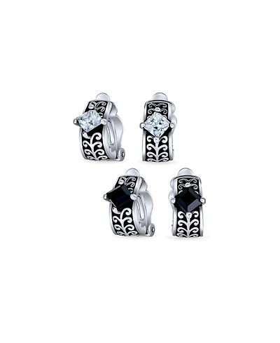 Bling Jewelry Set of 2 Black Clear Crystal Vines Scroll Half Hoop Clip-On Earrings Non-Pierced