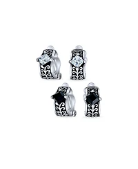 Bling Jewelry Set of 2 Black Clear Crystal Vines Scroll Half Hoop Clip-On Earrings Non-Pierced