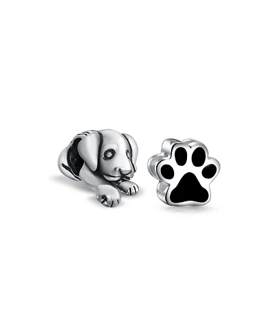 Bling Jewelry Set of 2 Sleepy Puppy Dog & Black Shape Paw Print Pet Animal Lover Charm Bead