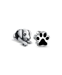 Bling Jewelry Set of 2 Sleepy Puppy Dog & Black Shape Paw Print Pet Animal Lover Charm Bead