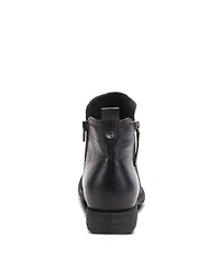 Spring Step Oziel Leather Bootie with Decorative Zipper and Chunky Sculpted Heel