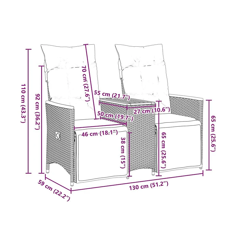 Reclining Garden Sofa Black, Cream White
