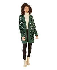 Yumi Women's leopard print Intarsia Long Cardigan