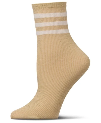 MeMoi Women's Shimmery Sporty Stripe Crew Sock