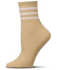 MeMoi Women's Shimmery Sporty Stripe Crew Sock
