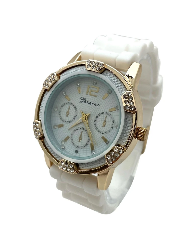 Olivia Pratt Boyfriend Big Face Silicone Strap Women Watch , White